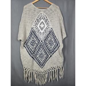 Blu Pepper Vintage Inspired Knit Cardigan Fringe Boho Chic Southwestern Size S